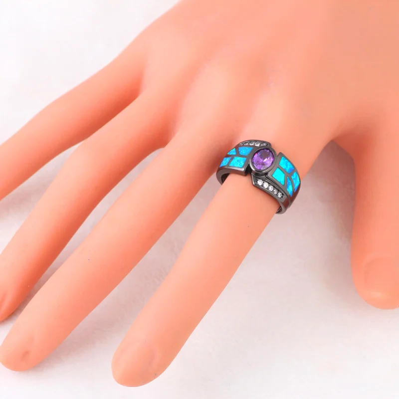 Дешевые модные ювелирные изделия Сияющий Циркон Синий огненный опал серебряные