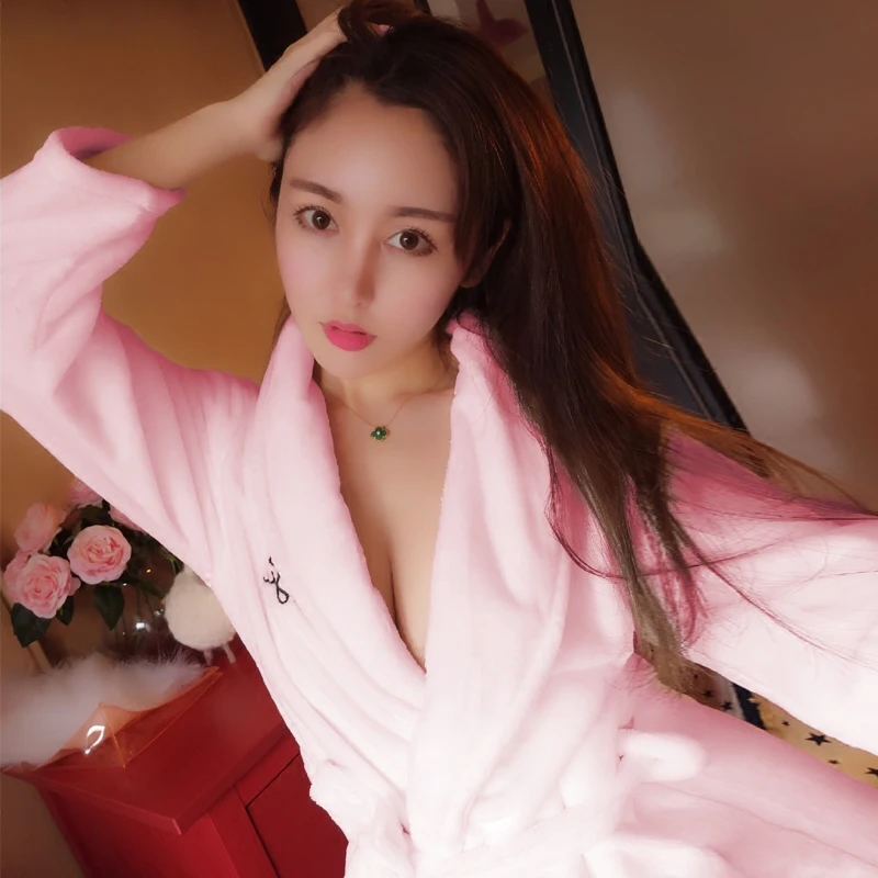 Корейская версия пижам Женская осенне зимняя фланелевая однотонная белая