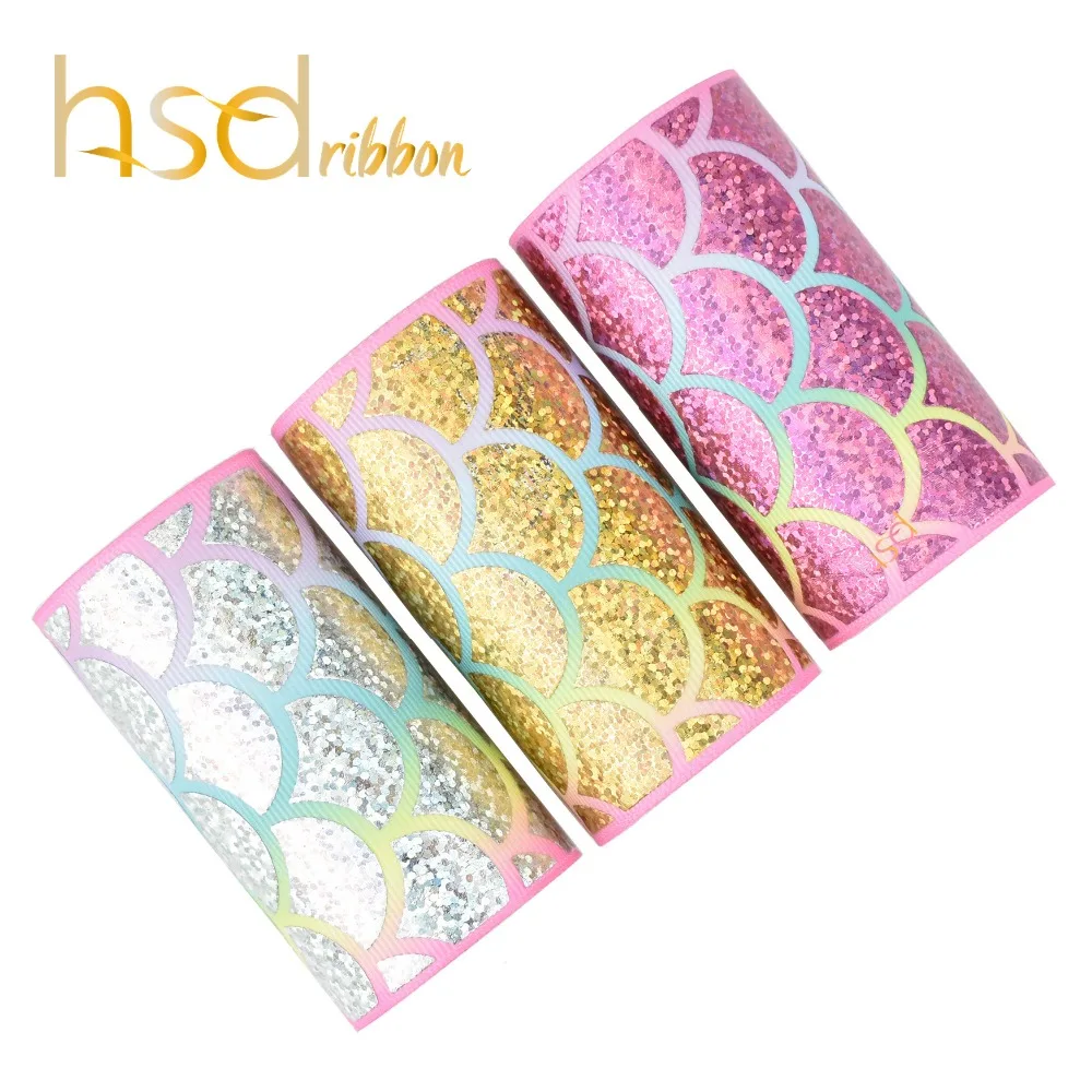 

HSDRibbon 75mm 3inch custom scale colorful Laser Foil Printed on Rainbow Grosgrain Ribbon