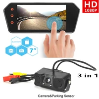 newest 7 hd 1080p touch screen lcd bluetooth mirror monitor 3 in 1 car parking sensors rearview camera reverse