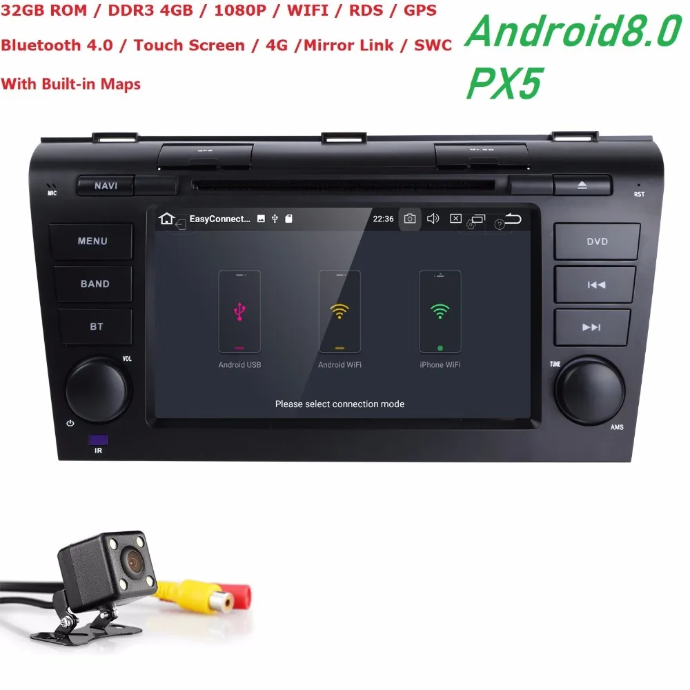 2 Din 4RAM + 32 ГБ 8 core Android 0 7 дюймов автомобиля dvd gps плеер для Mazda 3 2004 -2009 с Радио BT МЖК