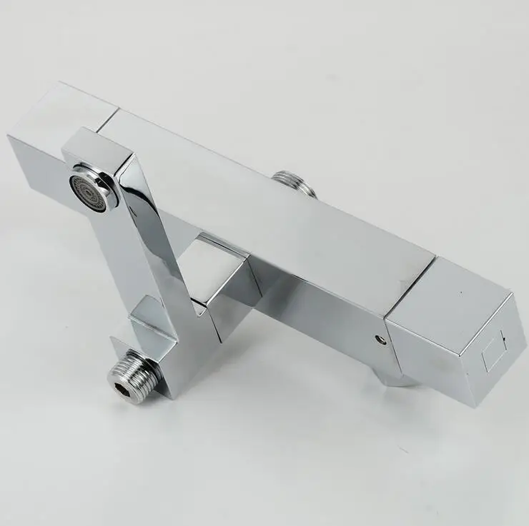 Термостатический смеситель с двойной ручкой для ванной комнаты медный настенный