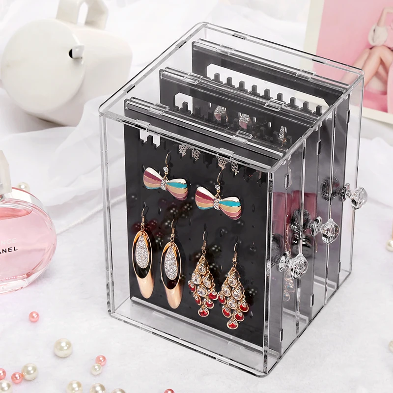 Витрина для сережек акриловая коробка органайзер прозрачный держатель колец