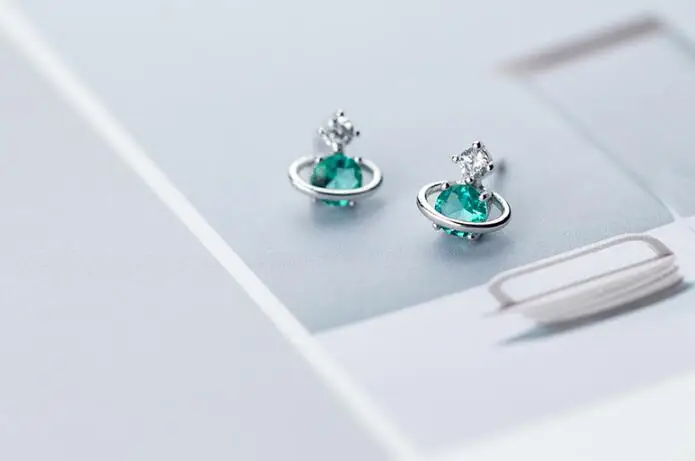 9mm New 100% REAL. 925 Sterling SIlver Fine Jewelry Green CZ star &amp Stud Earrings C-E6086 | Украшения и аксессуары