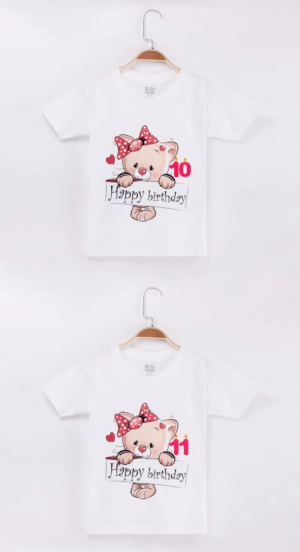 Детская футболка белые От 1 до 13 лет с днем рождения Kawaii Bear хлопковые короткие детские футболки топы для девочек, одежда для маленьких мальчиков, футболка