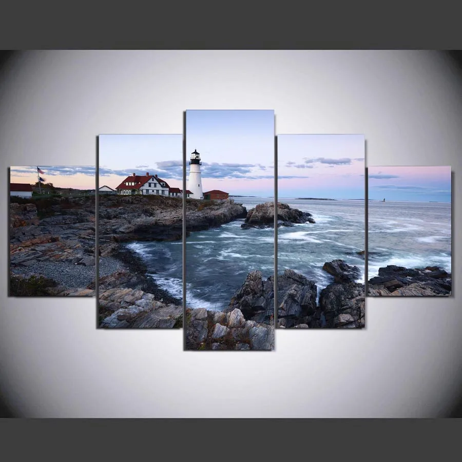 Печатная живопись для гостиной домашний декор 5 панелей маяк модульный постер с