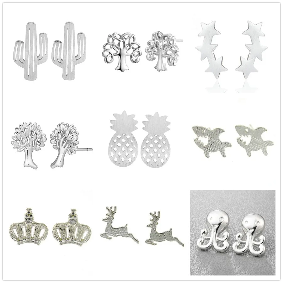 Женские серьги-гвоздики разных серебряных и цветов модные минималистичные