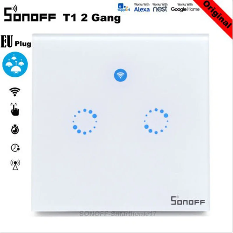 Настенный сенсорный светильник Sonoff T1 ЕС Wi Fi переключатель 1/2 Gang Touch/Wifi/433 RF/APP пульт