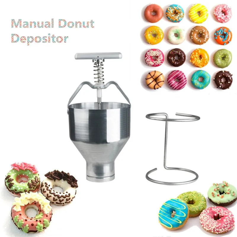 Manual de Máquina de Fazer Handheld Portátil Mini Inoxidável Donut Bolo Rosquinha Hopper Rosca Conta-gotas Griddle Cake Maker Aço