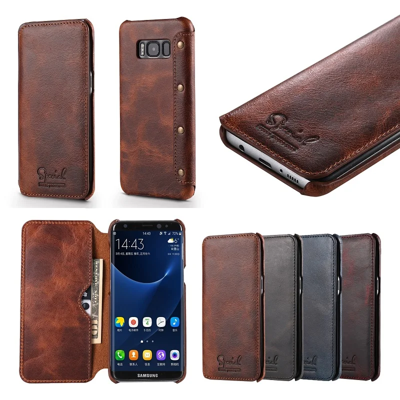 Solque Чехол книжка из натуральной кожи для Samsung Galaxy S8 S9 S10 Plus S 8 9 10 роскошный кожаный
