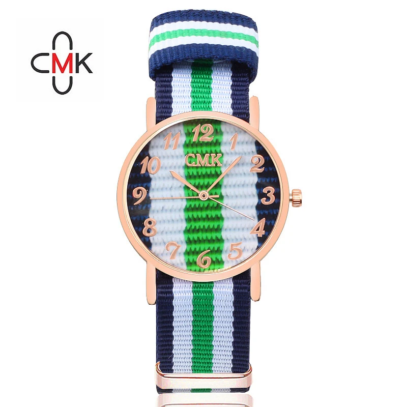 Простые мужские роскошные часы с разноцветным нейлоновым ремешком повседневные