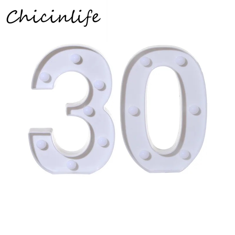 30 Chicinlife 2 шт. 30/40/50/60/70/80 цифры светодиодный Ночной светильник лампа с днем рождения знак Юбилей стоящий, подвесной вечерние украшения - Цвет: 30