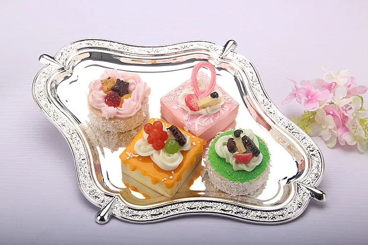 Irregular Metal Relief Dinner Plate Decorative Iron Art Silver Electroplated Cake Stand Serving Tray Fruit Tableware Supplies | Дом и сад