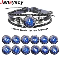 hot fashion multi layer 12 constellation bracelet women zodiac beads bracelet men casual personality leather bracelet pulseira