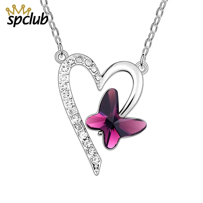Кристаллами от Сваровски сердце кулон в форме бабочки серебро Цвет Bijoux