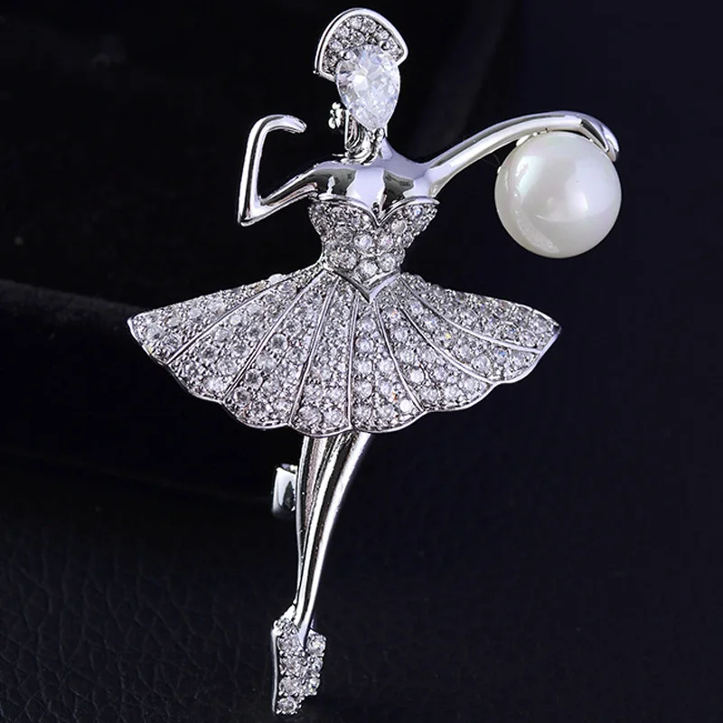 Zlxgir Classic Dance girls Shape Women wedding clothing pins jewelry cubic zircon micro paved elegant pearl hijab accessory | Украшения и
