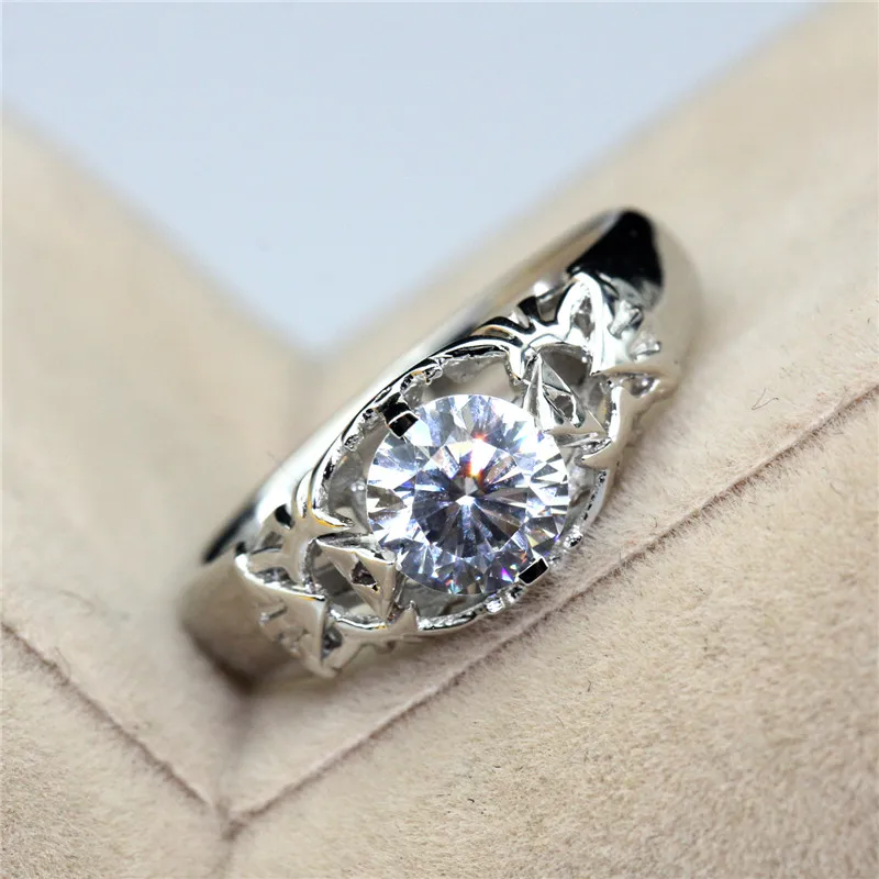 LASAMERO круглое 1CT кольцо Moissanite Solitaire Legend of Zelda Triforce Inspired 14k 585 Белое золото