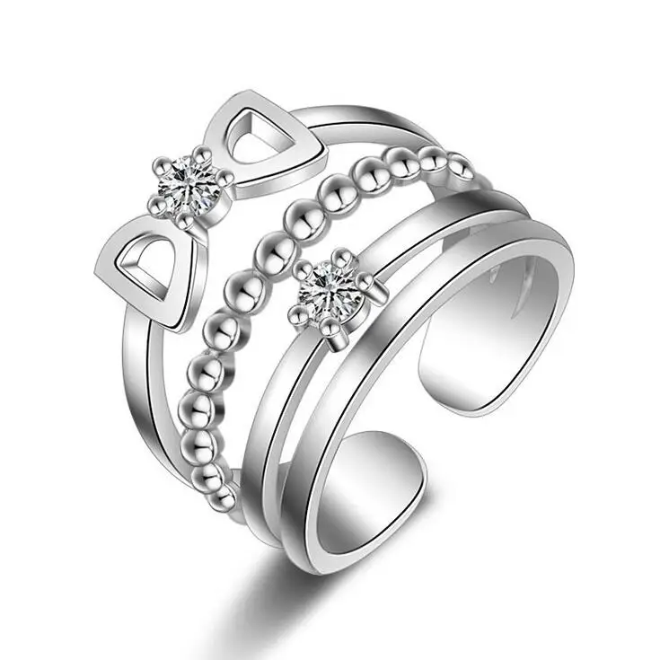 

New arrival high quality fashion bowknot crystal 925 sterling silver ladies finger rings jewelry wholesale drop shipping