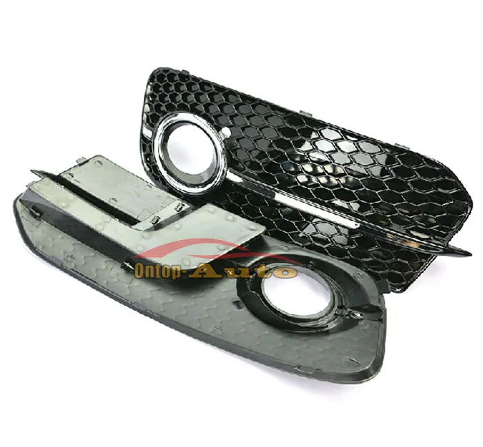 Спортивный передний бампер глянцевый черный сотовый + хромированная отделка