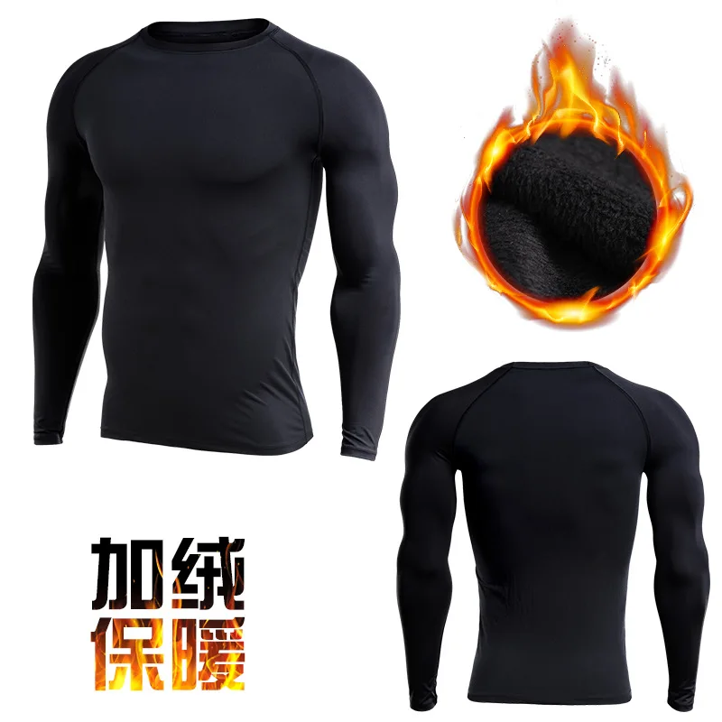 Black Winter Warm Rashgard Running Shirt Men T-shirt Long Sleeve Compression Shirts Gym Fitness Sport Shirt Men Jersey Sportswear - Цвет: Black