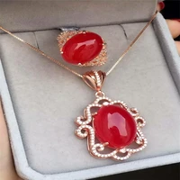 kjjeaxcmy boutique jewels 925 pure silver inlay natural red jade medulla ring pendant suit shaped goddess iris ribbon