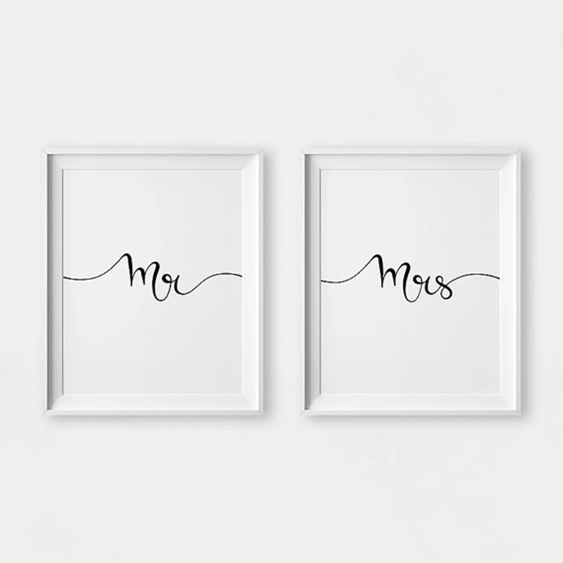 Картина на холсте с надписью Mr and Mrs | Дом и сад