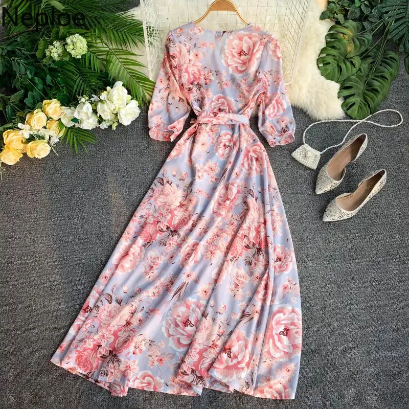 Neploe/элегантные женские платья новинка v образный вырез пышные рукава Vestidos Irregualr