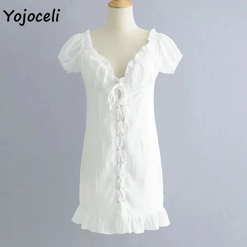 Yojoceli сексуальное облегающее мини платье со шнуровкой хлопковое белое 2019 Летнее