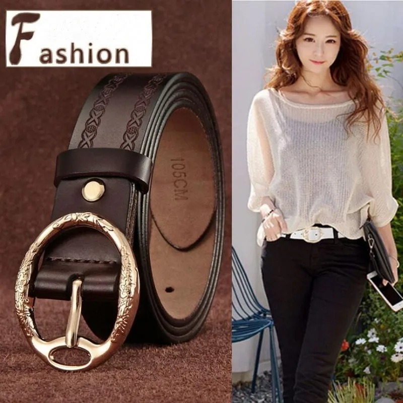 Ремень из натуральной кожи Женский Модный брендовый винтажный пояс с