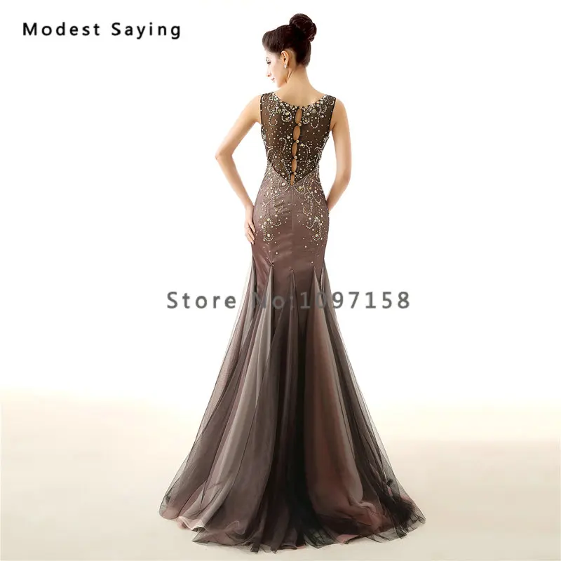 Роскошные коричневые вечерние платья-русалки с бусинами 2017 разразы официальные