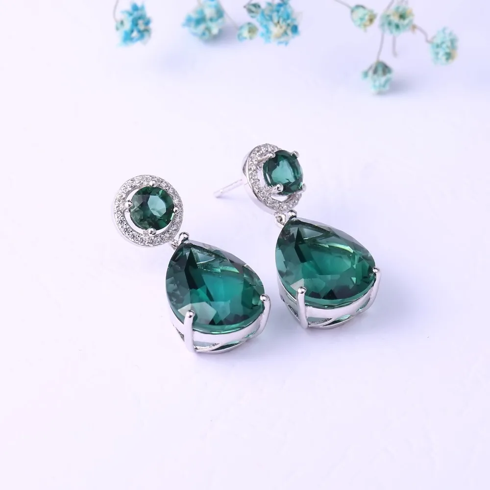 Серьги подвески из серебра 100% пробы с зеленым аметистом 925
