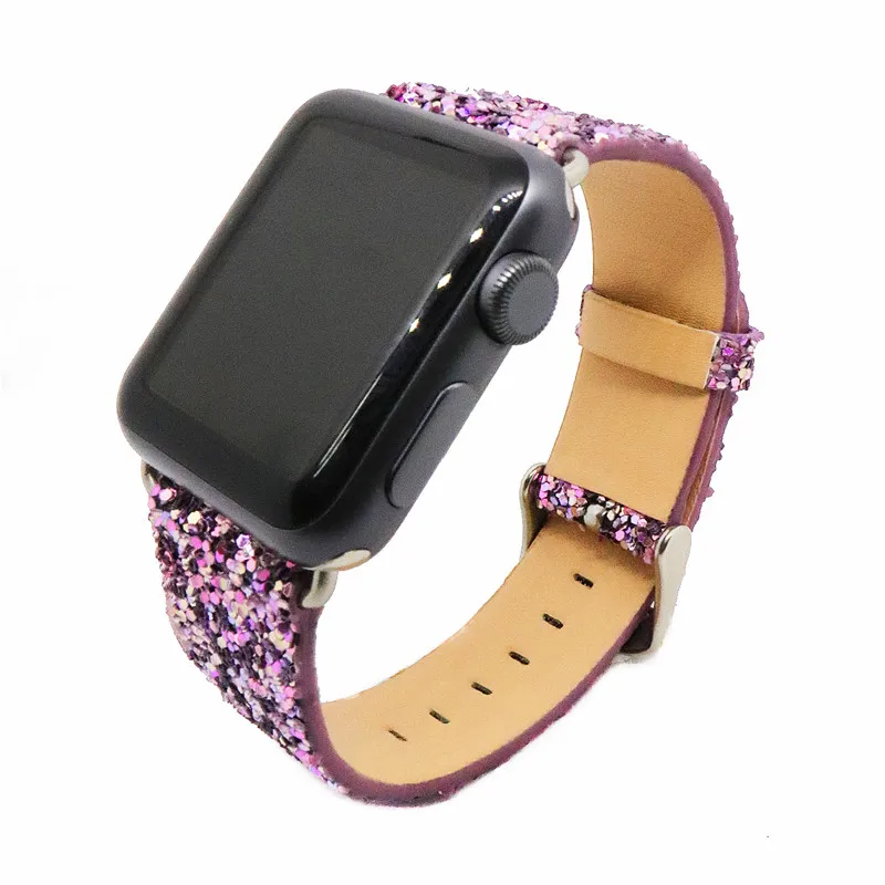 Ремешок из ПУ кожи с блестками для Apple Watch 44/42/40/38 мм Рождественский блестящий