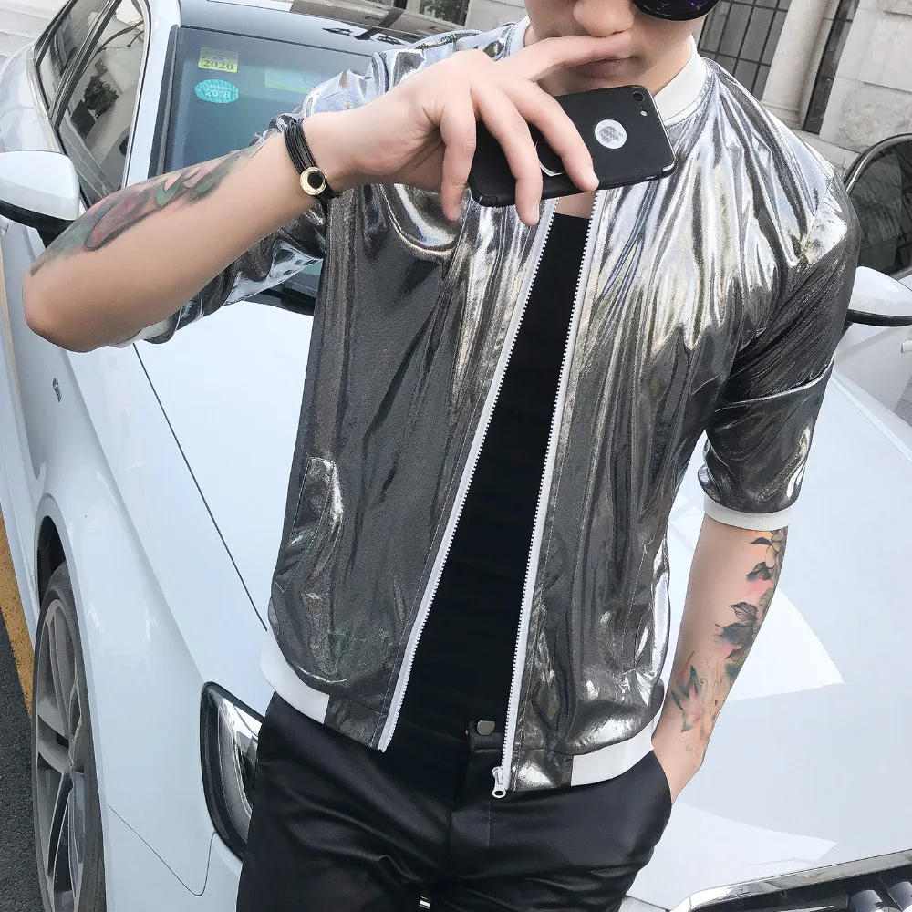 Лето защита от солнца Костюмы куртки Для мужчин Slim Fit Повседневное половина рукав