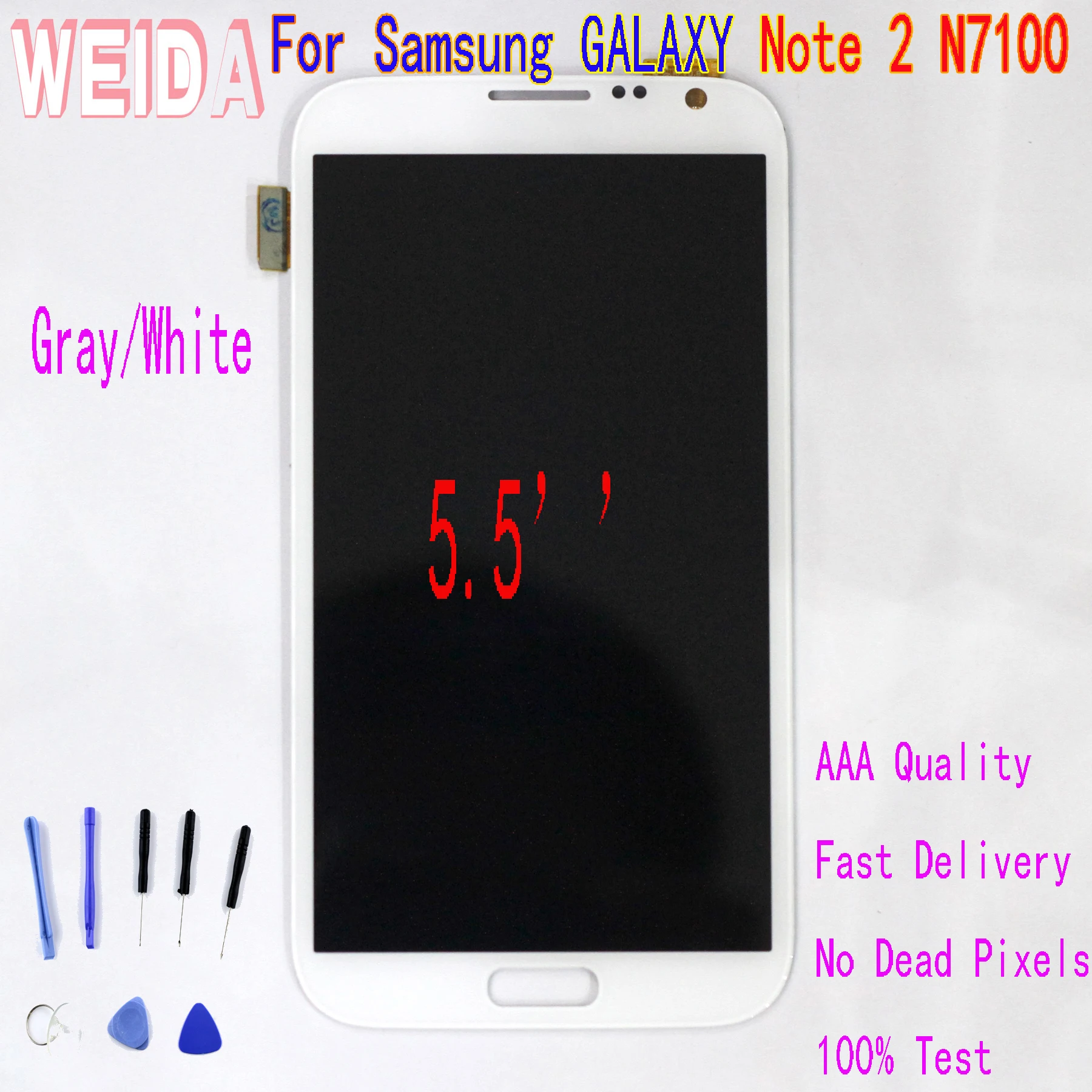 

WEIDA 5.5’’ For Samsung GALAXY Note 2 N7100 LCD Touch Screen Digitizer Assembly free tool
