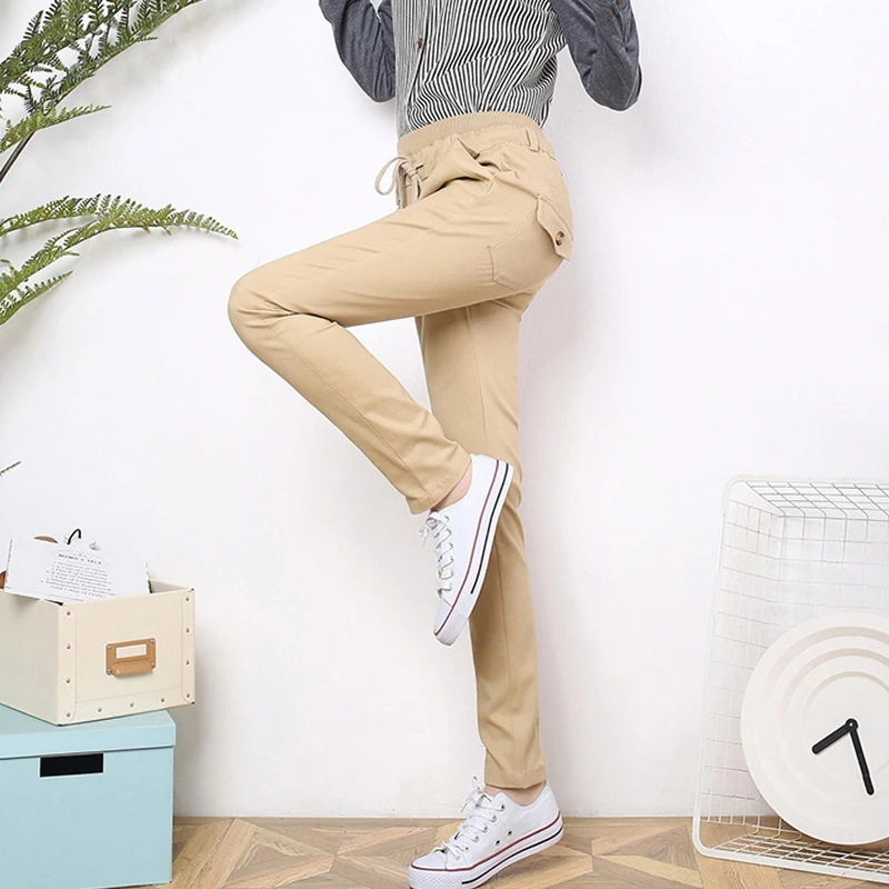Брюки карго на шнуровке женские повседневные штаны 2018 шаровары большие размеры