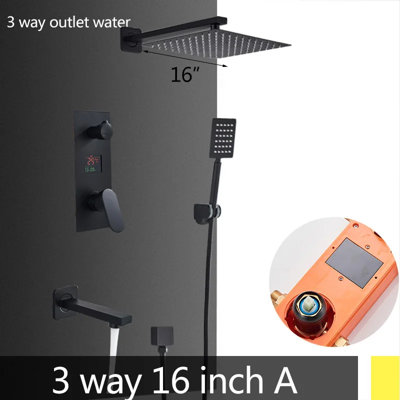 3 way 16 inch A Матовый скрытый душевой кран для ванны, ультратонкая Душевая насадка и ручной душ, 2way/3ways смеситель, горячая холодная душевая система - Цвет: 3 way 16 inch A