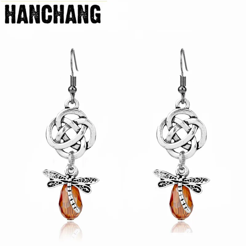 

Women Charm Jewelry Outlander Scottish Irish Knot Dragonfly Dangle Earring Drop Earring For Lady Dress Decoration
