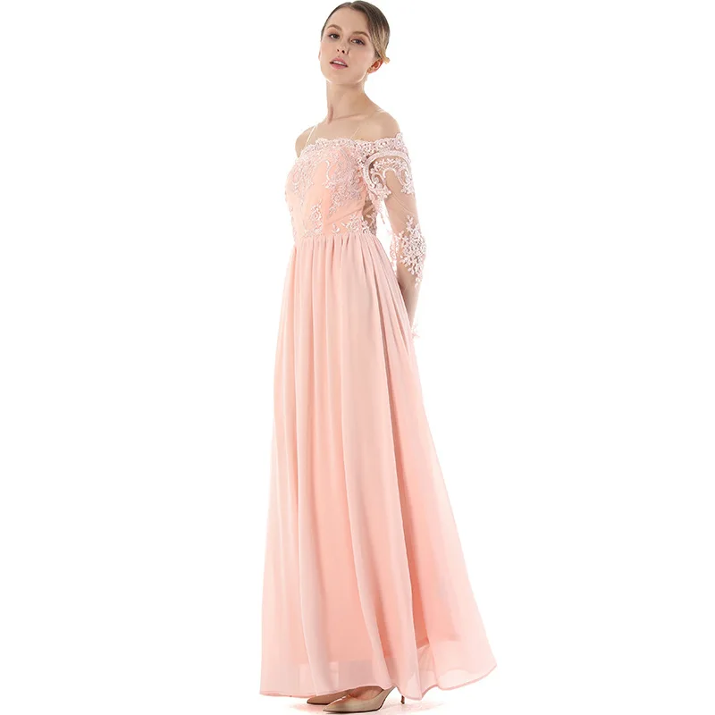 Fashion 2017 Party Dress Lace Embroidered Sexy Off Shoulder Chiffon High Quality Dresses Women Elegant Formal Long | Женская одежда