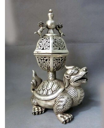 Медные, латунные, китайские поделки, Декор, азиатские, 12 дюймов, Китай, серебро, ФОО, собака, тартарус, сжигатель (D0426)