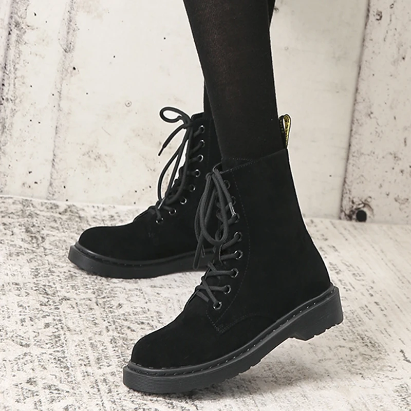 Baimier Winter Black Patent Leather Women Boots Fashion Round Toe Lace Up Ankle Boots For Women Warm Plush Women Winter Boots