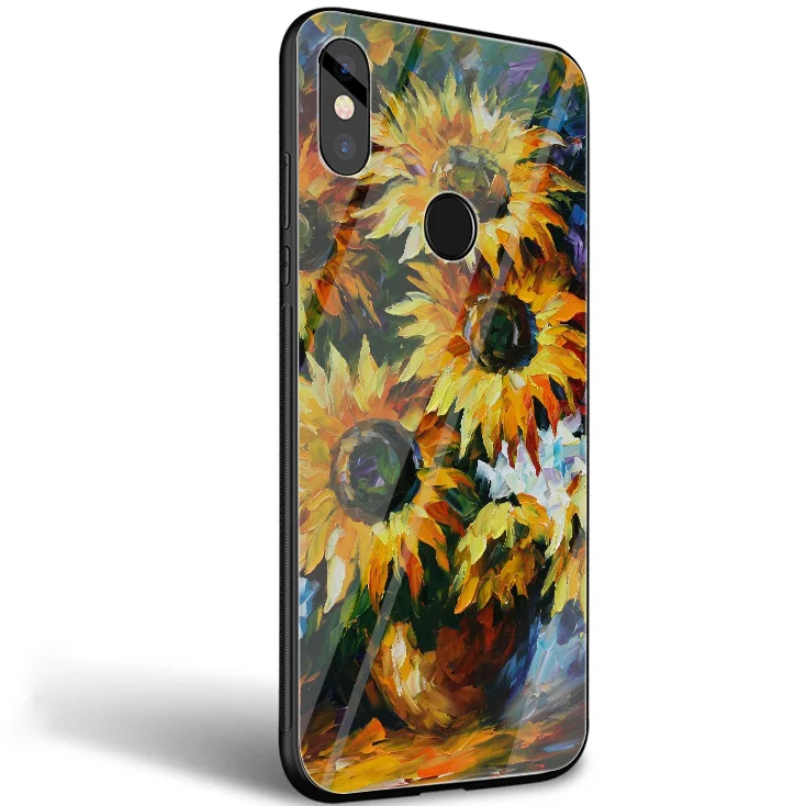 Стеклянный ТПУ чехол с подсолнухом для xiaomi 8 Lite A1 A2 9 redmi note 5 6 7 Pro 6A 4X 5X 6X Pocophone F1 |