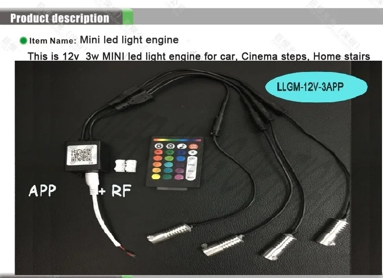 Приложение/RF управление 12 в 3 Вт многоцветный RGB волоконно-оптический светодиодный светильник двигатель с APP управление автомобиля