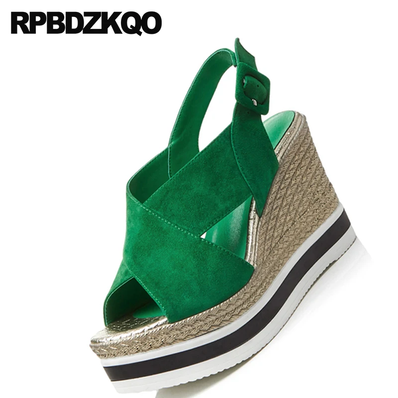 женщины веревка обувь 2018 роскошь Slingback зеленый насосы дизайнер ремень Настоящая