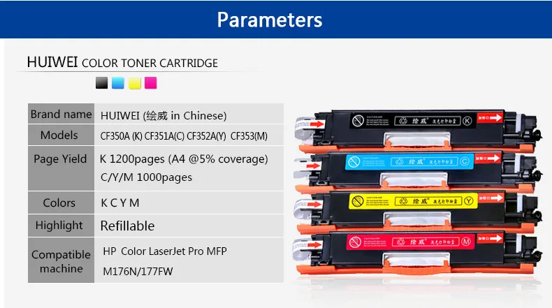 HWDID 130A CF350A 350a 351A 352A 353A цветной тонер-картридж совместимый для hp color LaserJet Pro MFP M176n M176 M177fw M177