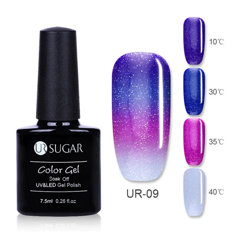 Hot sale09 Ur Sugar 7,5 мл 3 слоя термальный гель лак для ногтей Лазерная блестящая голографическая Температура Изменение цвета замочить от УФ-лак для ногтей - Цвет: Hot sale09