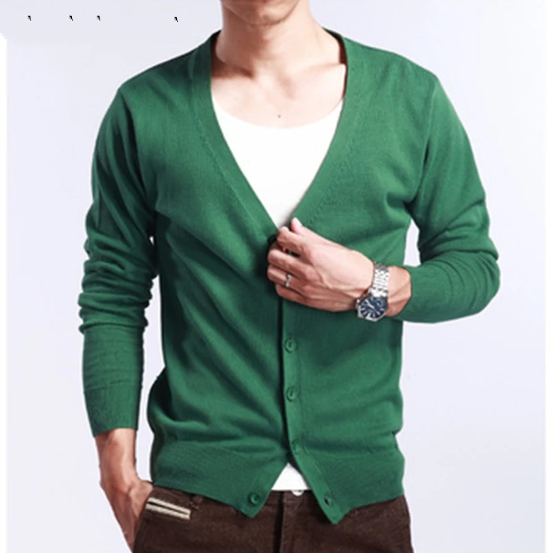 Мужской кардиган с v образным вырезом тонкий кашемировый свитер пальто из