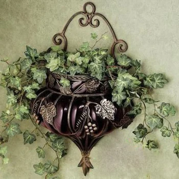 Wrought iron glass vase. Purple hanging decoration. Vase. Hydroponic flower arrangement. Hanging wall vase