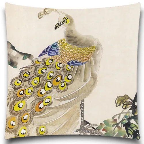 

Beautiful Golden Peacock 2D print creative Pillow case Square cotton polyester cushion cover