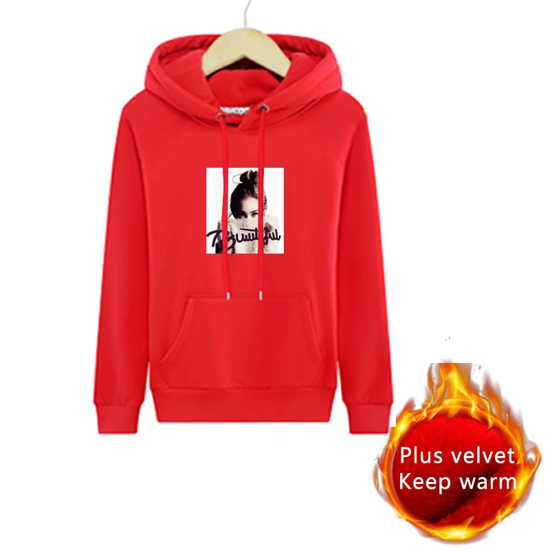 Red plus velvet Толстовка женская свободная повседневная красный черный белый с длинными рукавами harajuku толстовки пуловеры плюс размер одежды весна осень зима - Цвет: Red plus velvet