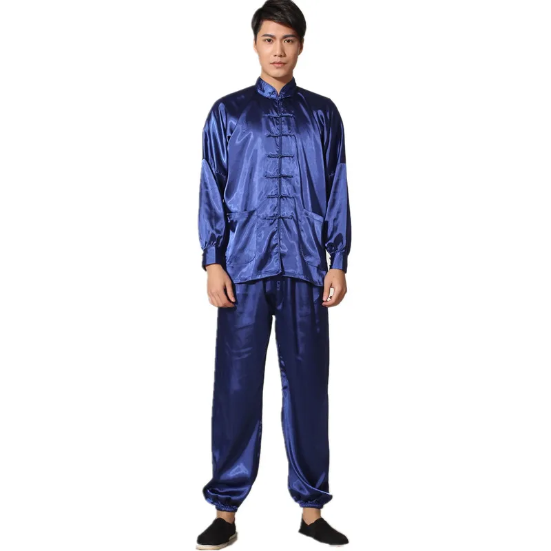 Новый китайский традиционный мужской костюм кунг-фу из атласа винтажная